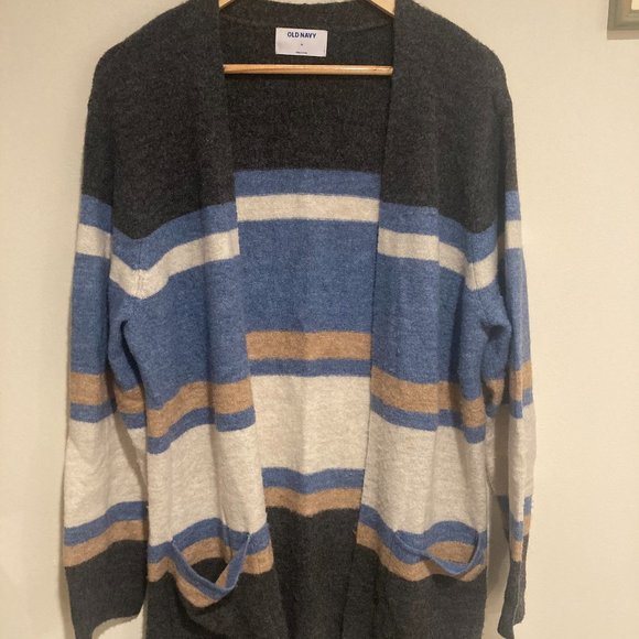 Old Navy Long Sleeve Cardigan Size XL, Striped Open Front Sweater - Picture 1 of 6
